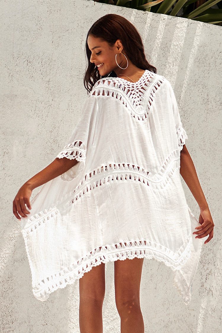 Theodora White Crochet Trim Kinomo Cover Up