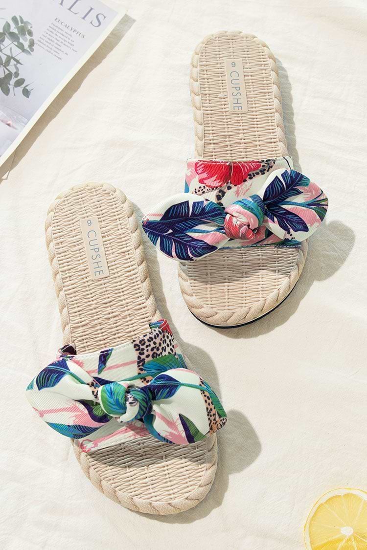Spring Fling Tropical Bow Knot Slide Sandals