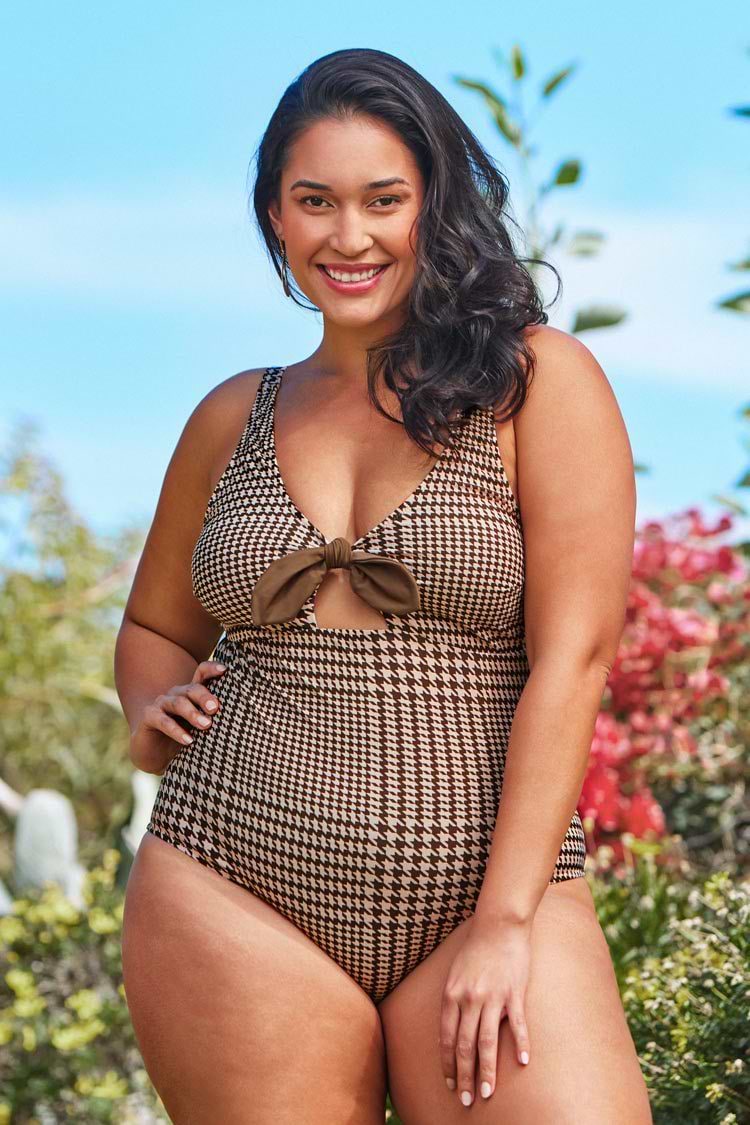 Rachel Houndstooth Plus Size One Piece Swimsuit
