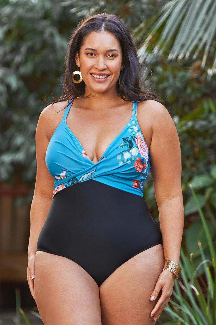 Maillot de bain une pièce grande taille froncé imprimé floral
