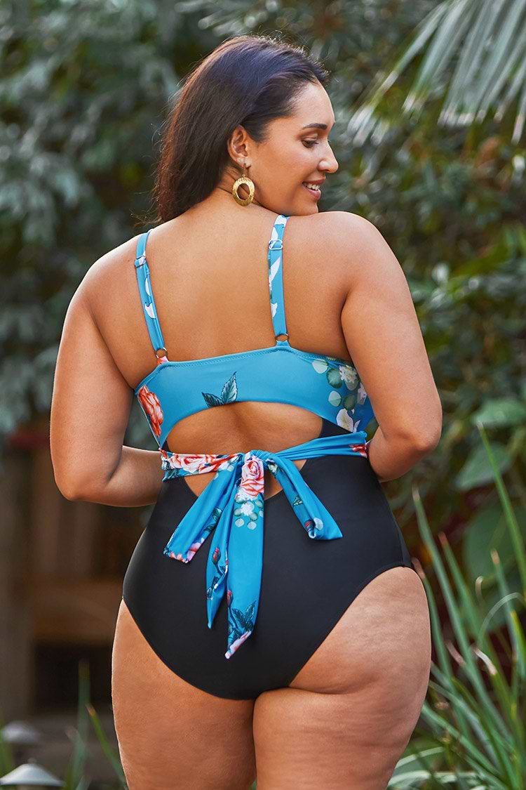 Maillot de bain une pièce grande taille froncé imprimé floral
