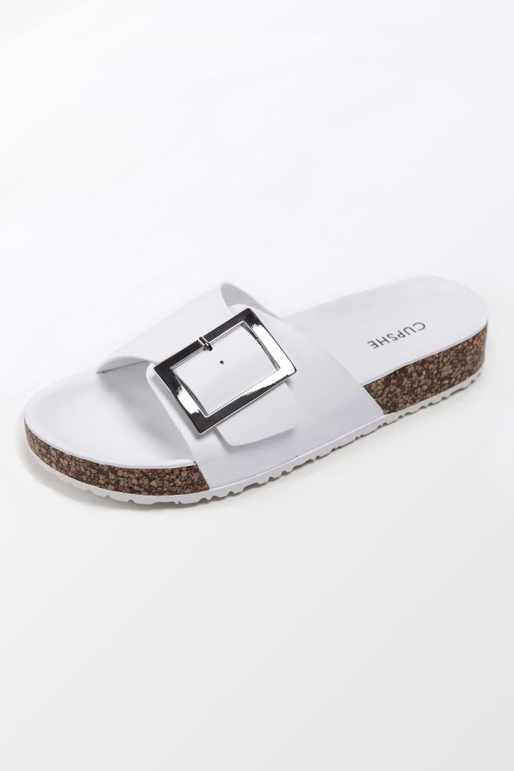 Beachwood White Buckle Strap Slide Sandals