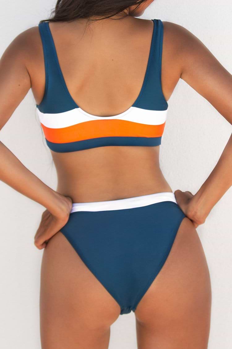 Sportlicher Bikini-Set in blau weiß und orange