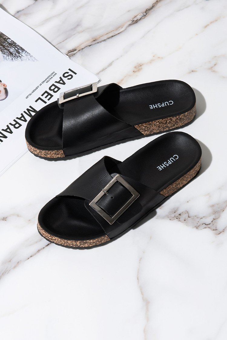 Beachwood Black Buckle Strap Slide Sandals