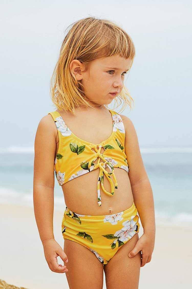Bikini noué devant imprimé floral jaune pour tout-petit filles et filles