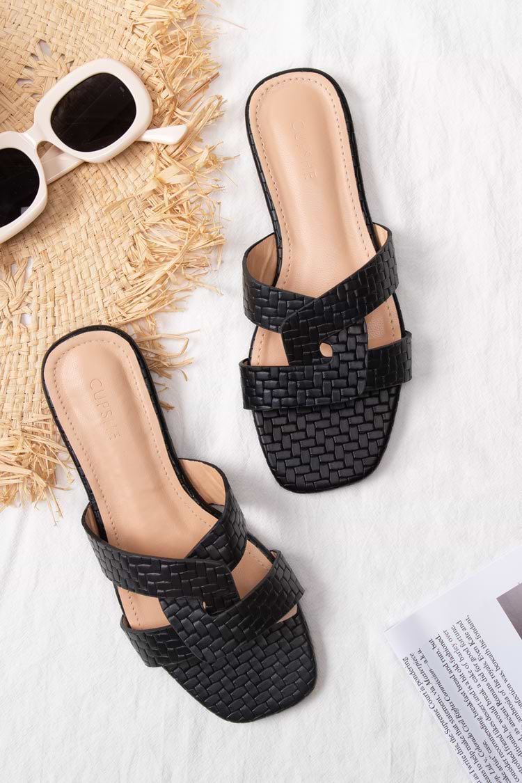 Salem Woven Cross Strap Square Toe Sandals