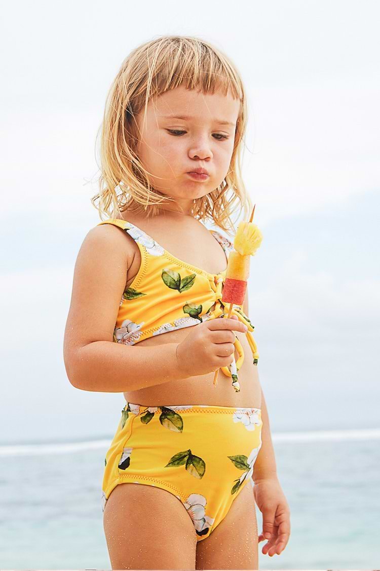 Bikini noué devant imprimé floral jaune pour tout-petit filles et filles