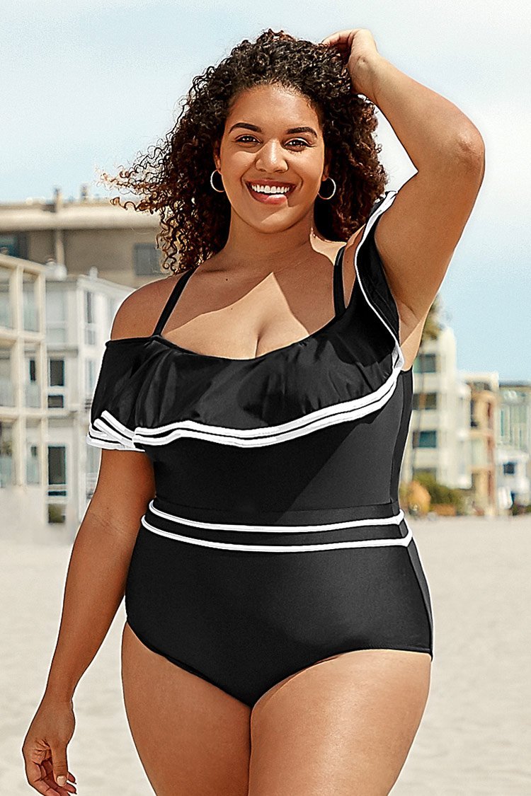 White Trimmed Plus Size One Piece Swimsuit