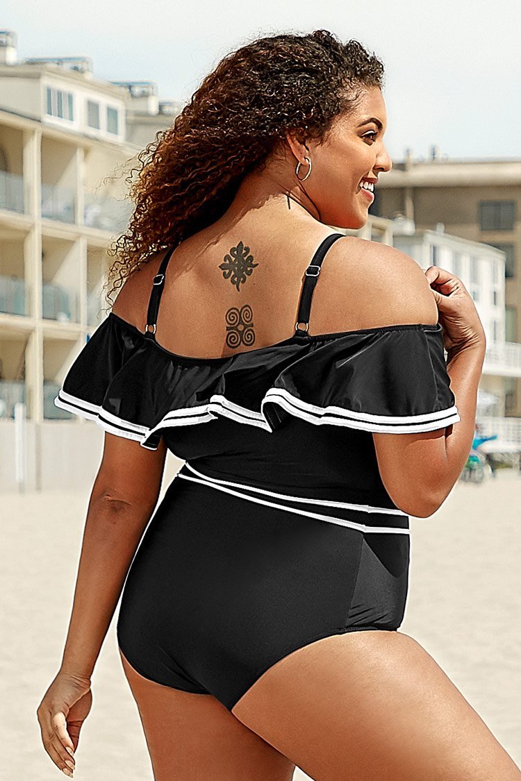 White Trimmed Plus Size One Piece Swimsuit
