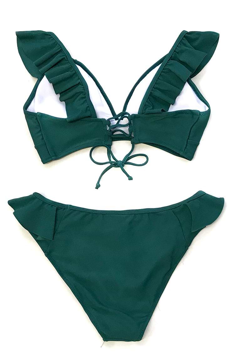 Solid Teal Ruffled Bikini