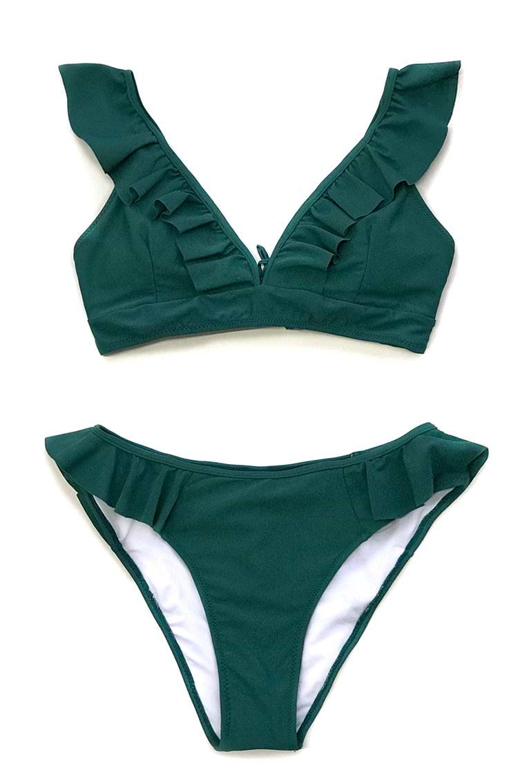 Solid Teal Ruffled Bikini