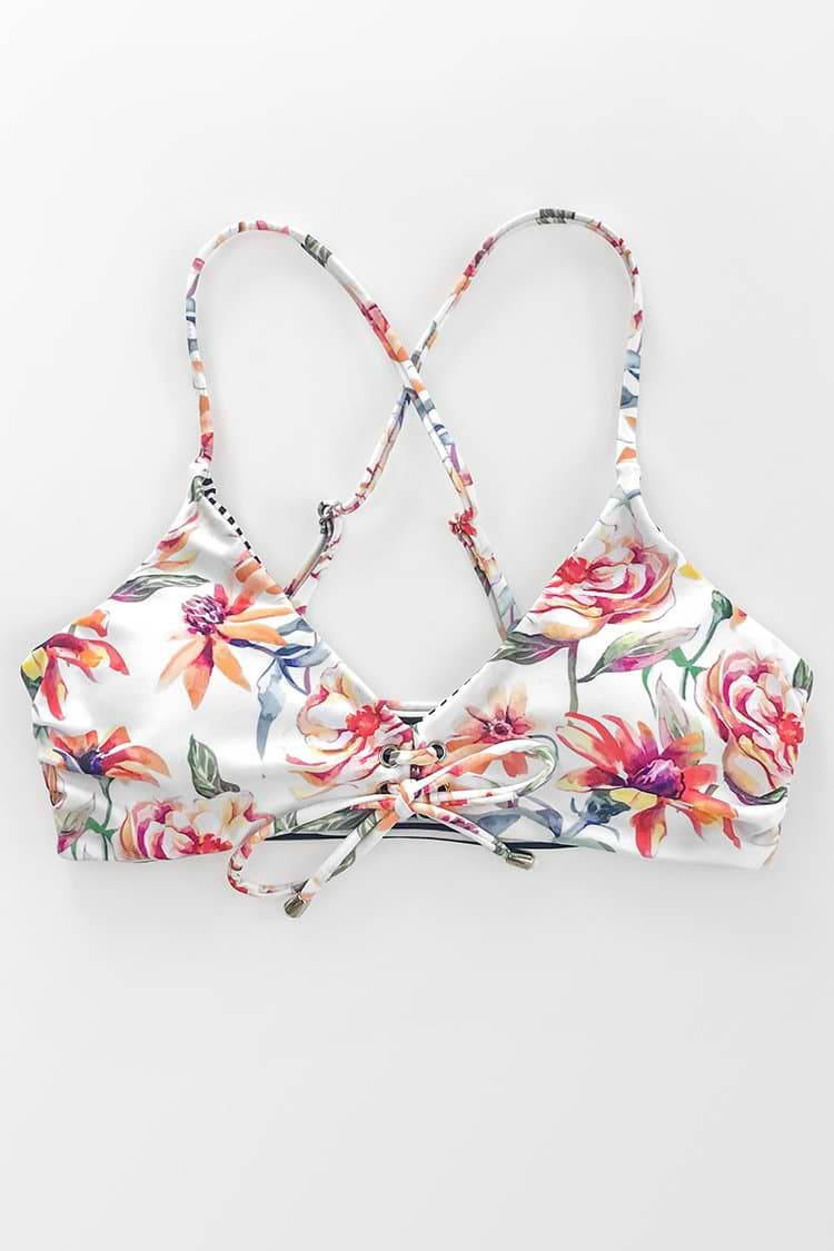 Haut de bikini réversible rayé floral