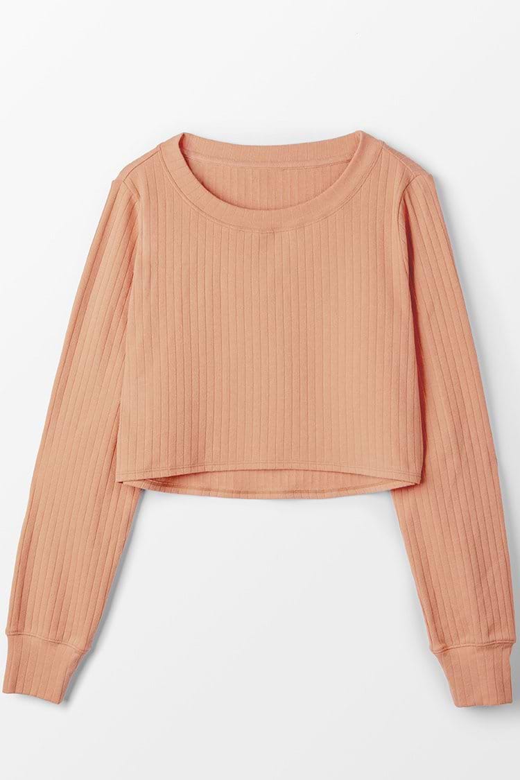 Creamsicle Rib Round Neck Crop Sweatshirt
