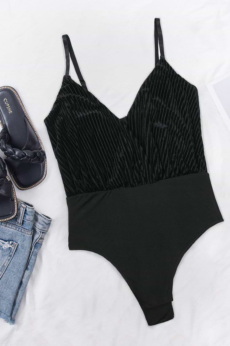 Adalynn Black Ruched Adjustable Straps Bodysuit