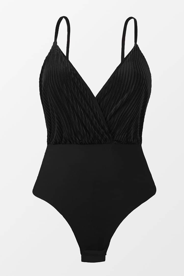 Adalynn Black Ruched Adjustable Straps Bodysuit