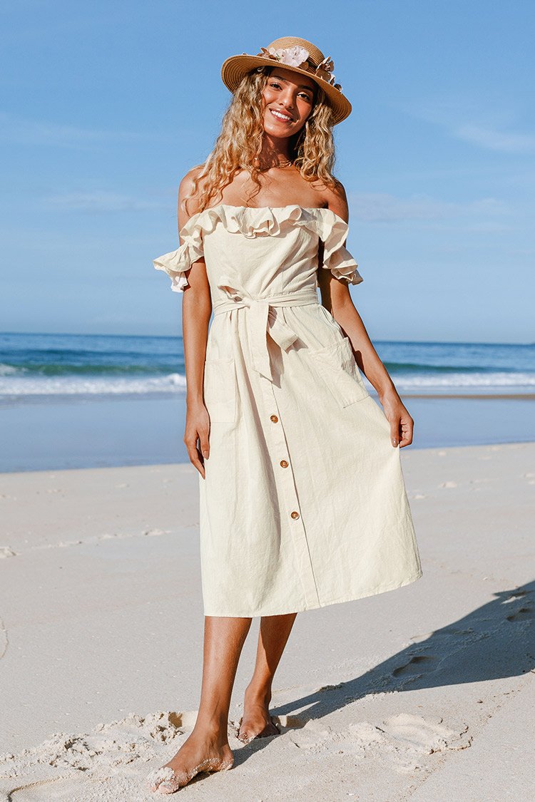 Robe smockée à épaules dénudées