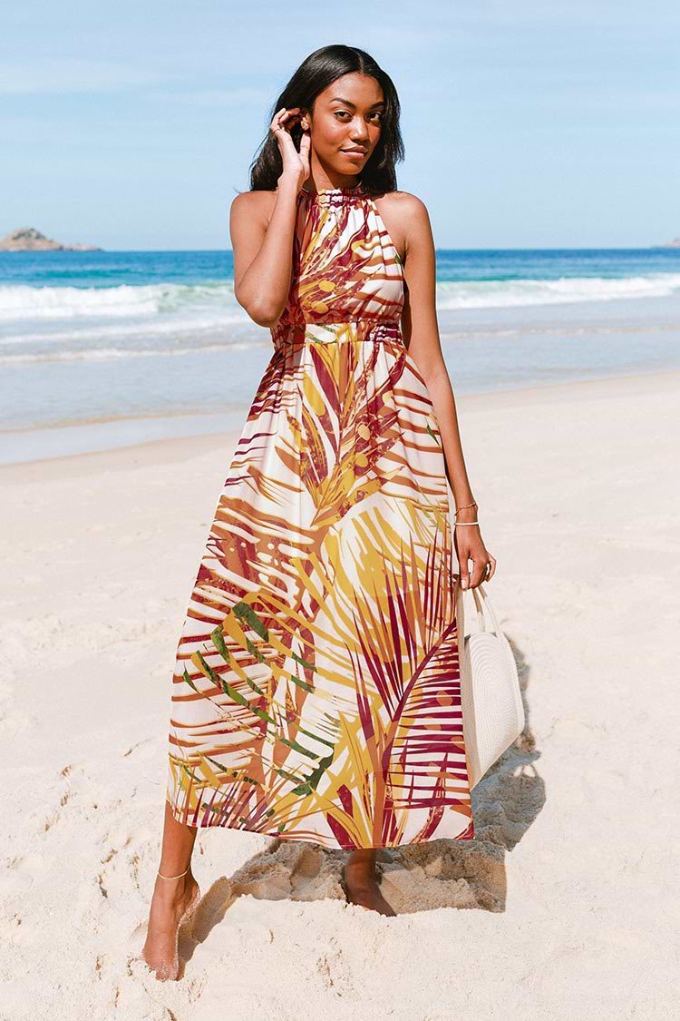 Annabella Yellow Tropical Plants Dress