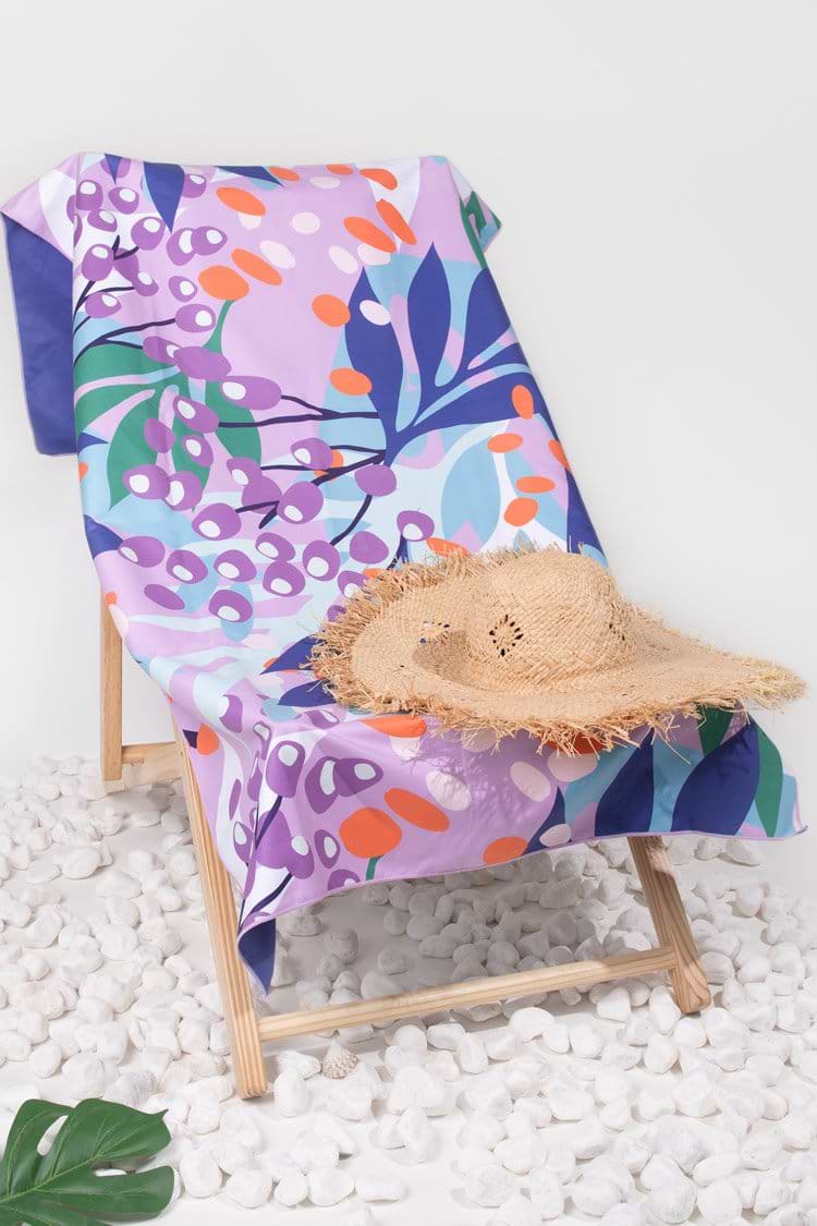 Lavender Lush Leafy Print Beach Blanket