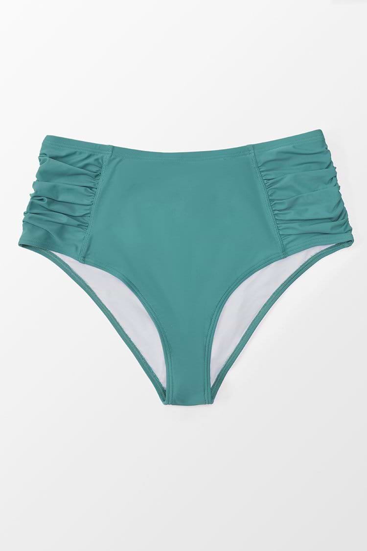 Myah Green Ruched High Waisted Plus Size Bikini Bottom