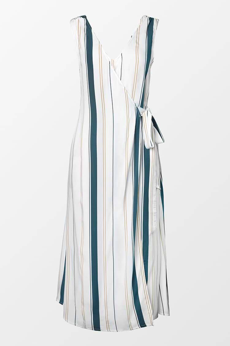 Addilyn Striped Wrap Tie Waist Dress