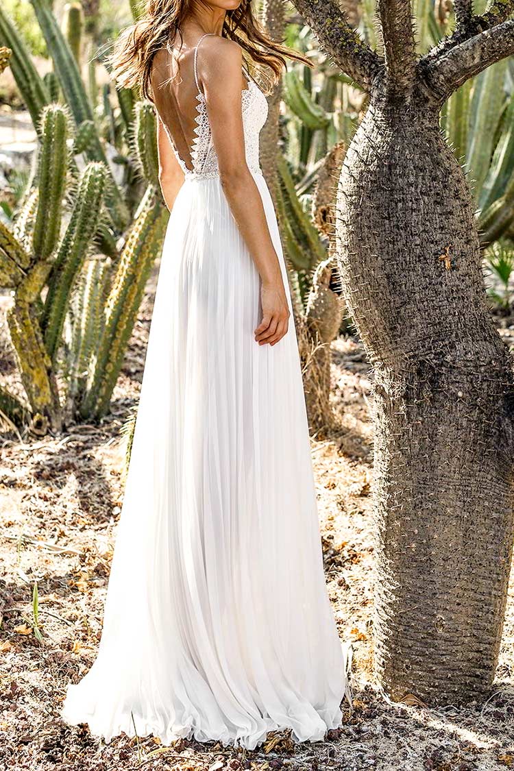 White Backless Lace Maxi Dress