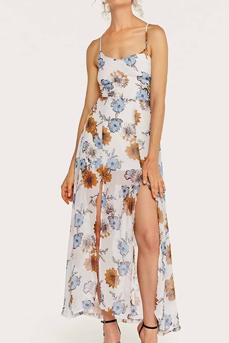 Floral Print Lace Up Back Dress