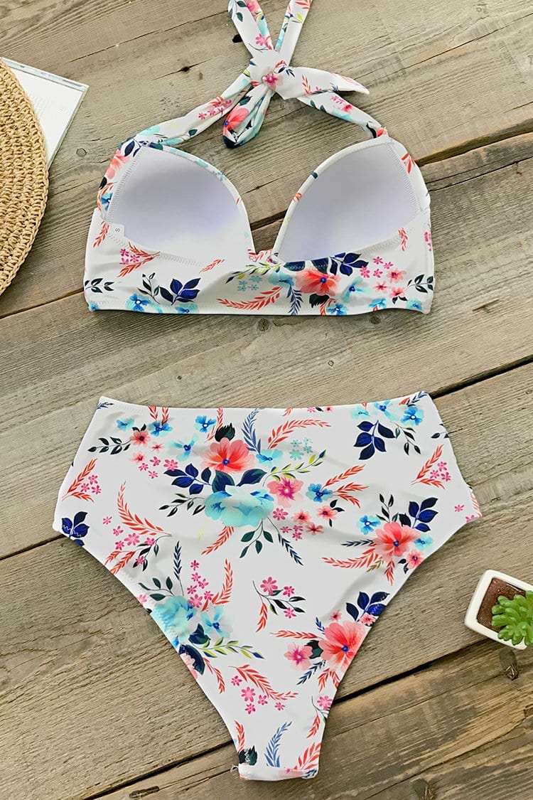 Seaside Floral High-Waisted Bikini