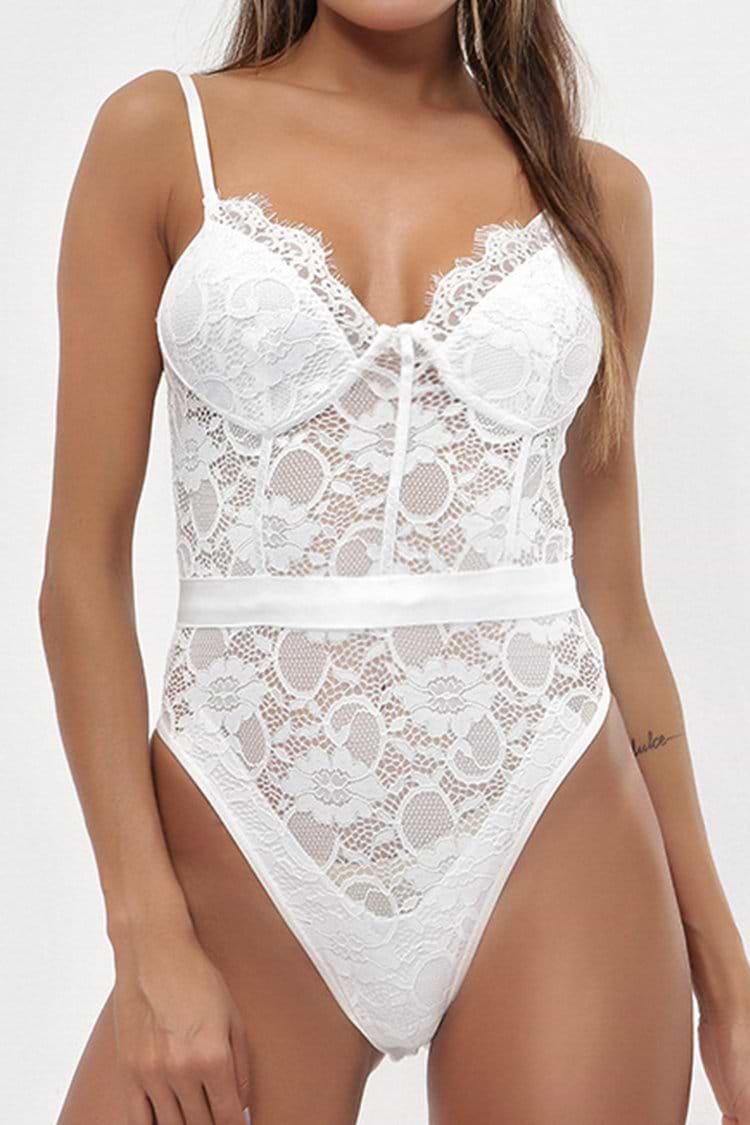White Lace High-Leg Teddy