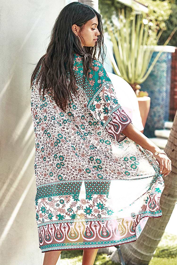 Pink and Teal Print Chiffon Cover Up