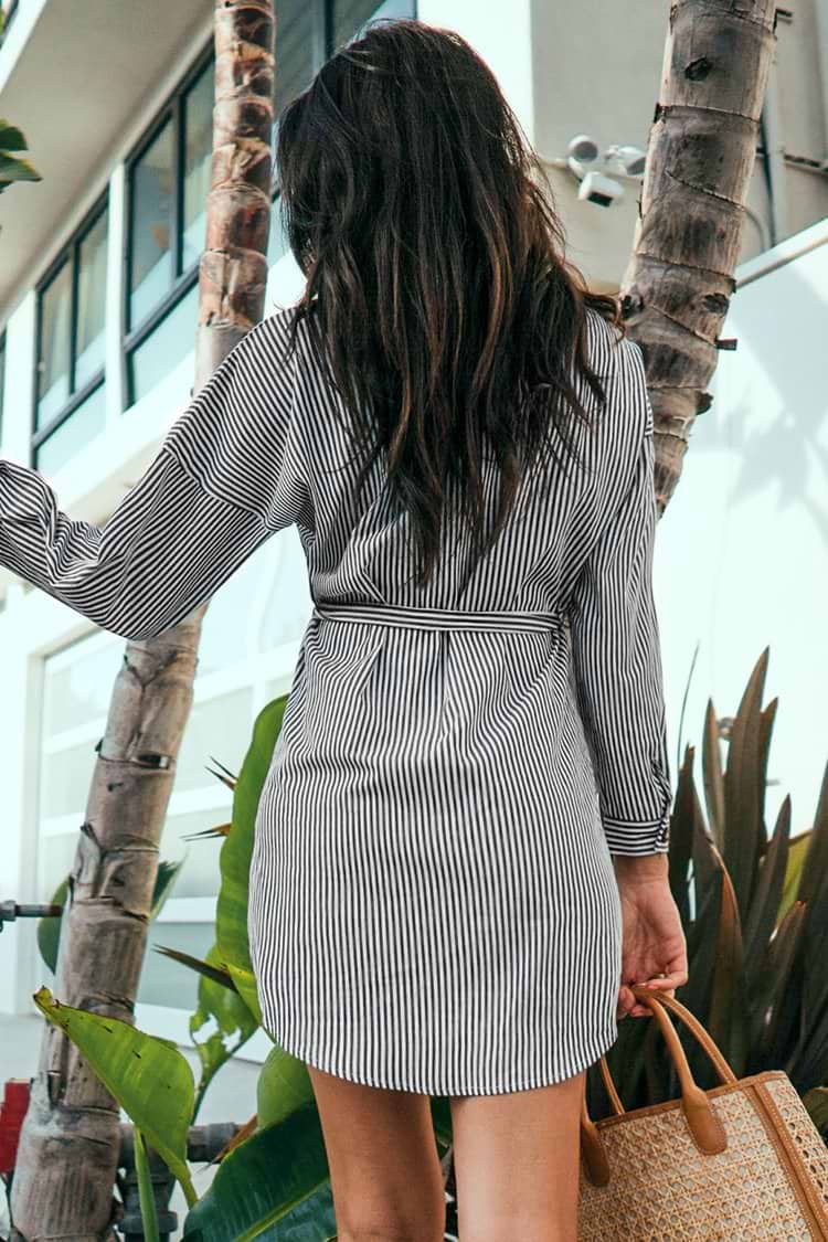Striped Belted Shirt Dress