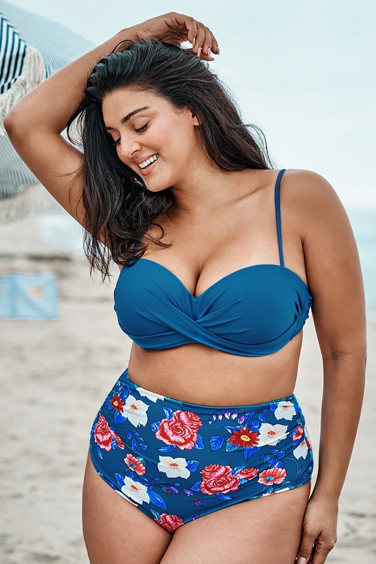 Blue Floral Plus Size Bikini