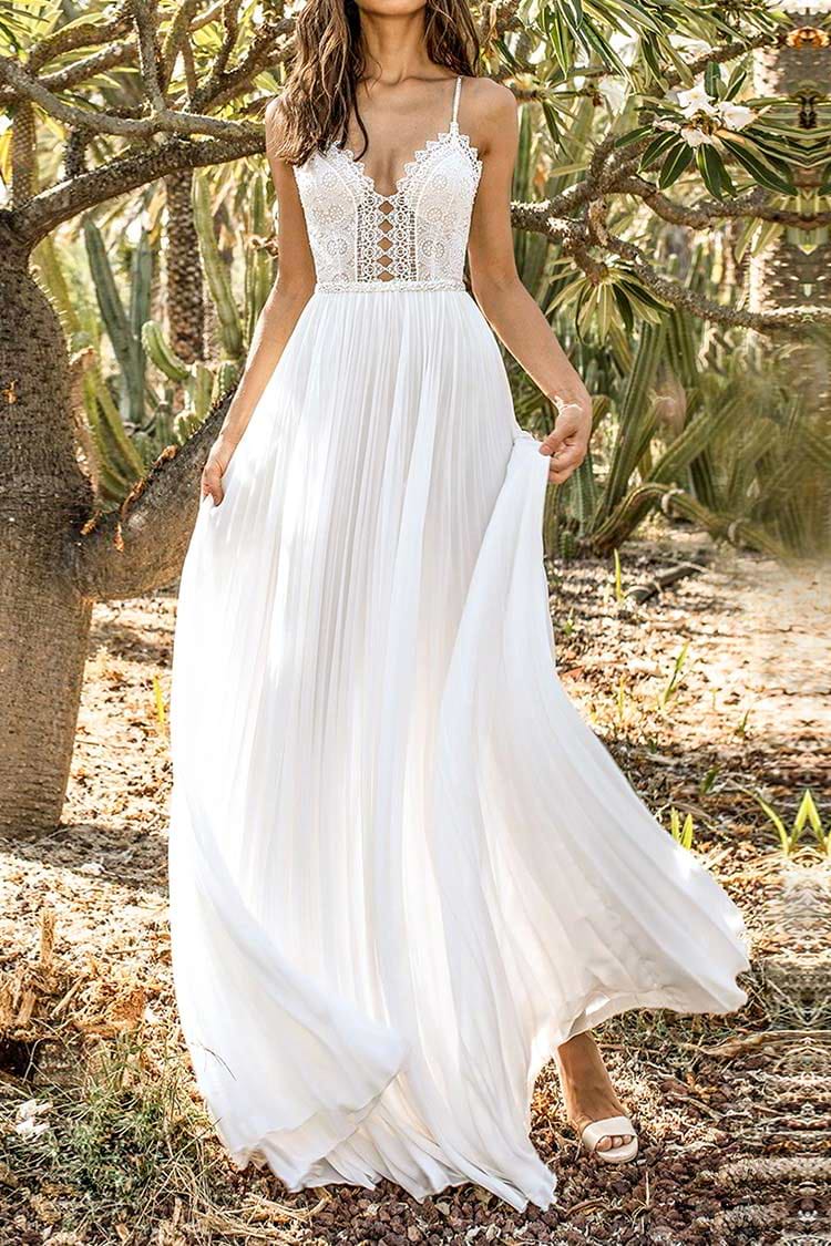 White Backless Lace Maxi Dress