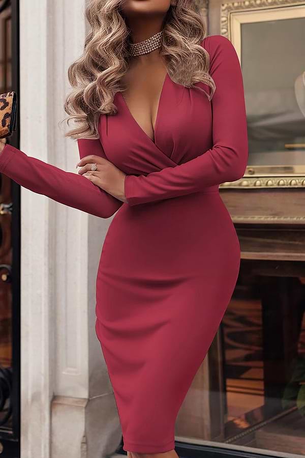 red full sleeve bodycon dress Long Flared Sleeve Drape Detail Mini Bodycon Dress In Red Slinky | EGO US
