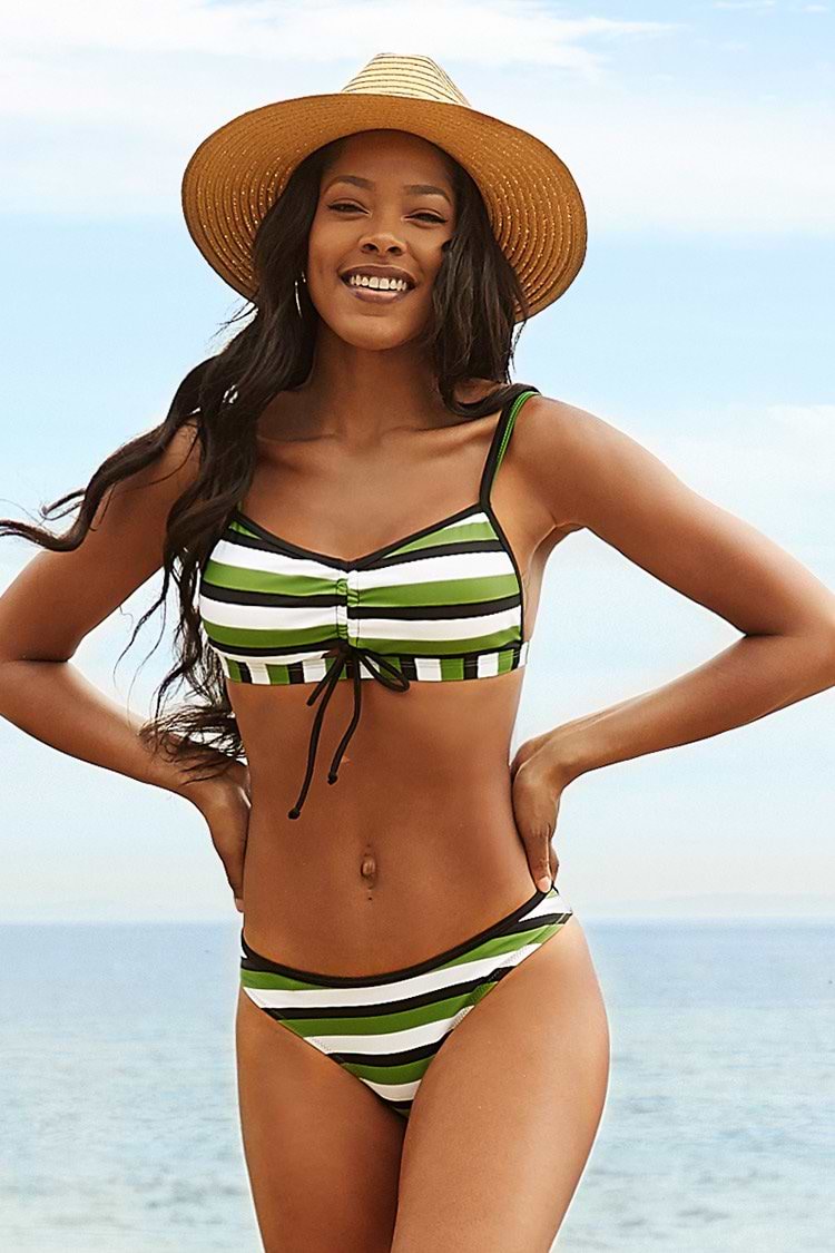 Green White And Black Striped Bikini