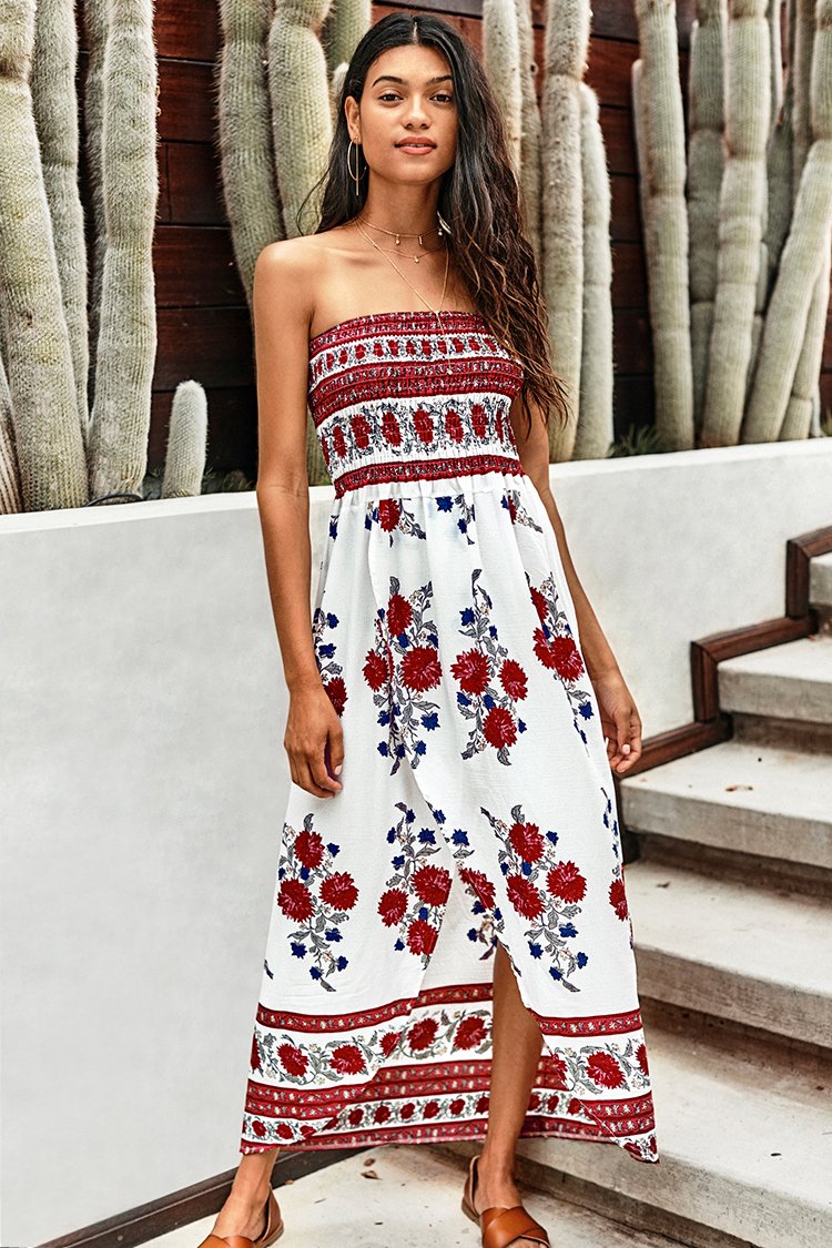 Floral Printed Strapless Dress