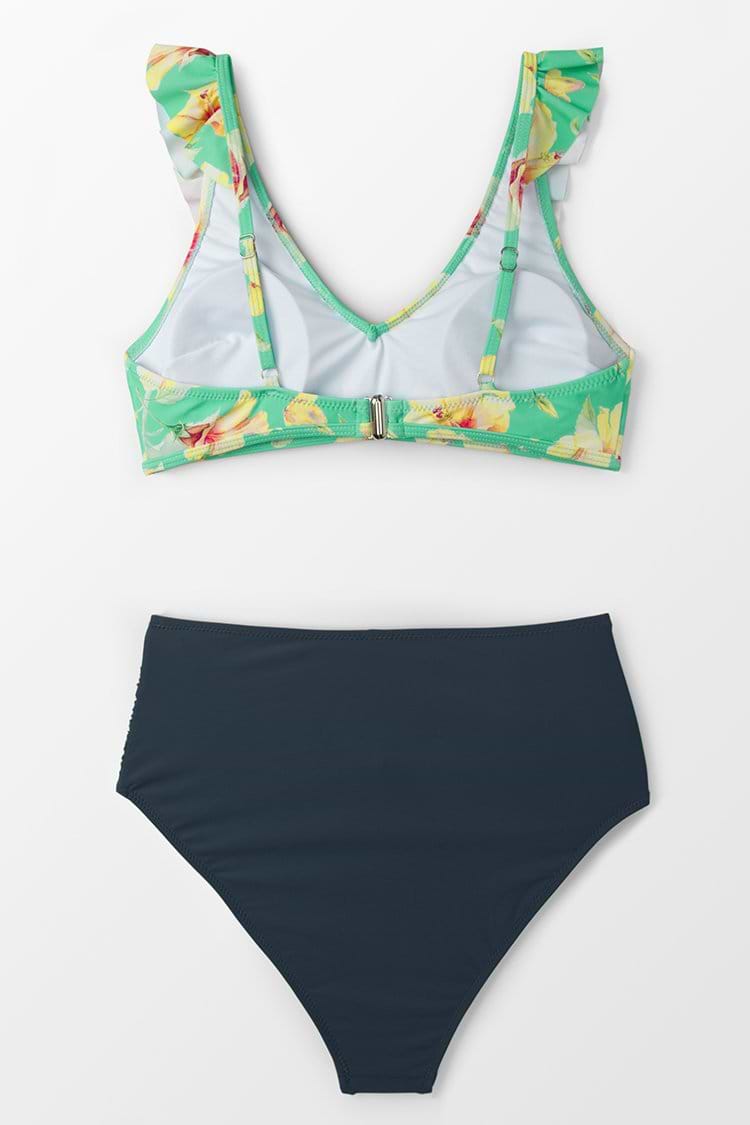 Ruffled Hibiscus Ruched Bikini