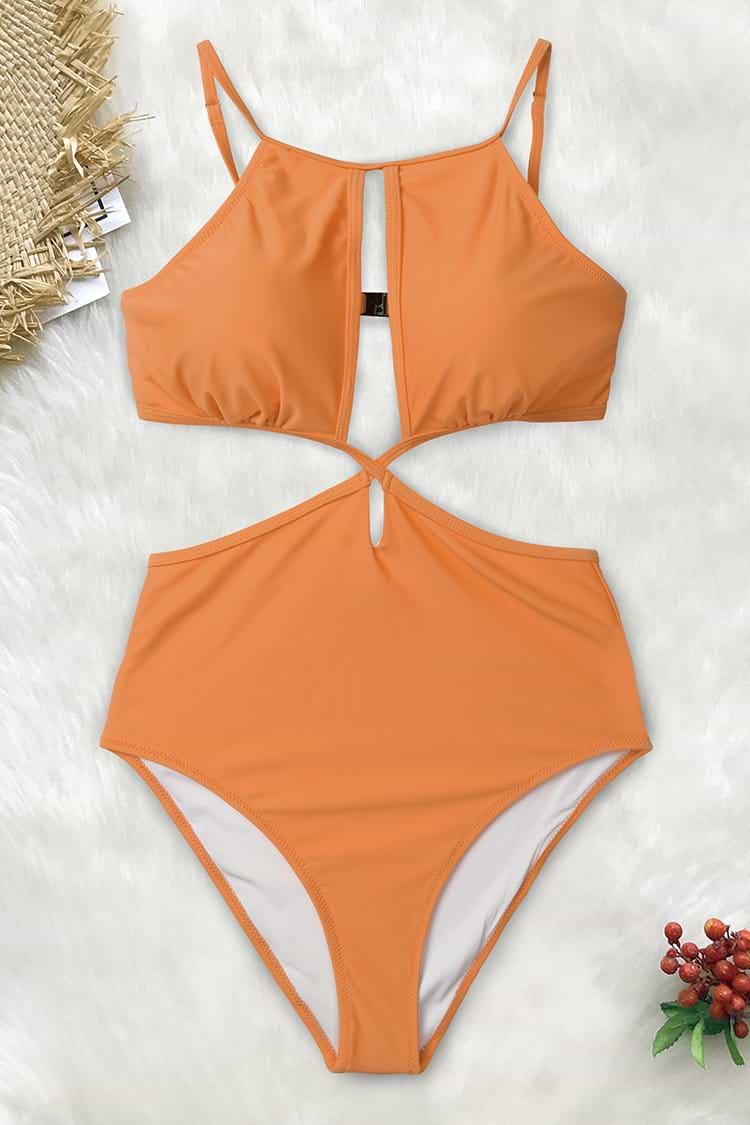 Vibrant Yellow High Neck One-Piece Swimsuit