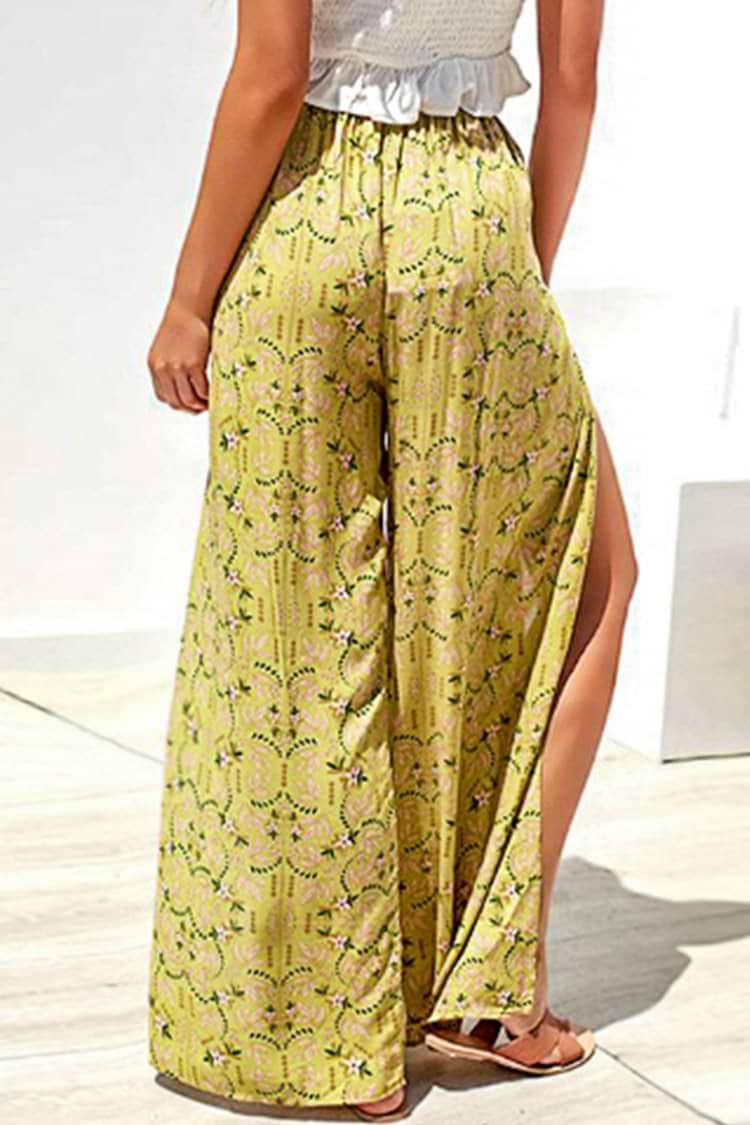 Yellow Boho Split Wide Leg Beach Pants
