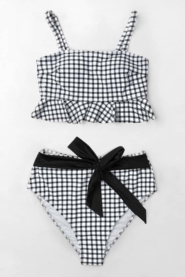 Black and White Gingham Bikini with Ruffles