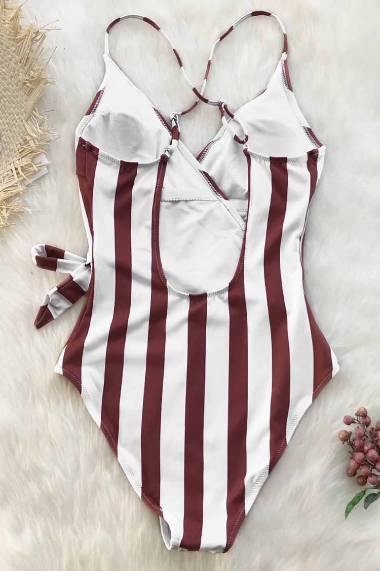 Red and White Stripe One-Piece Swimsuit