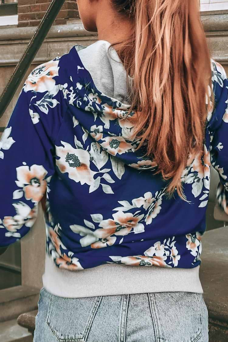 Blue Rose Print Hoodie