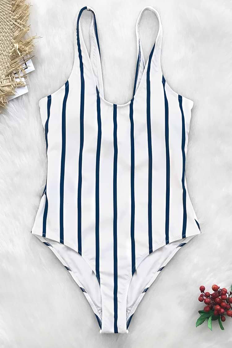 Navy and White Stripe Scoop One-Piece Swimsuit