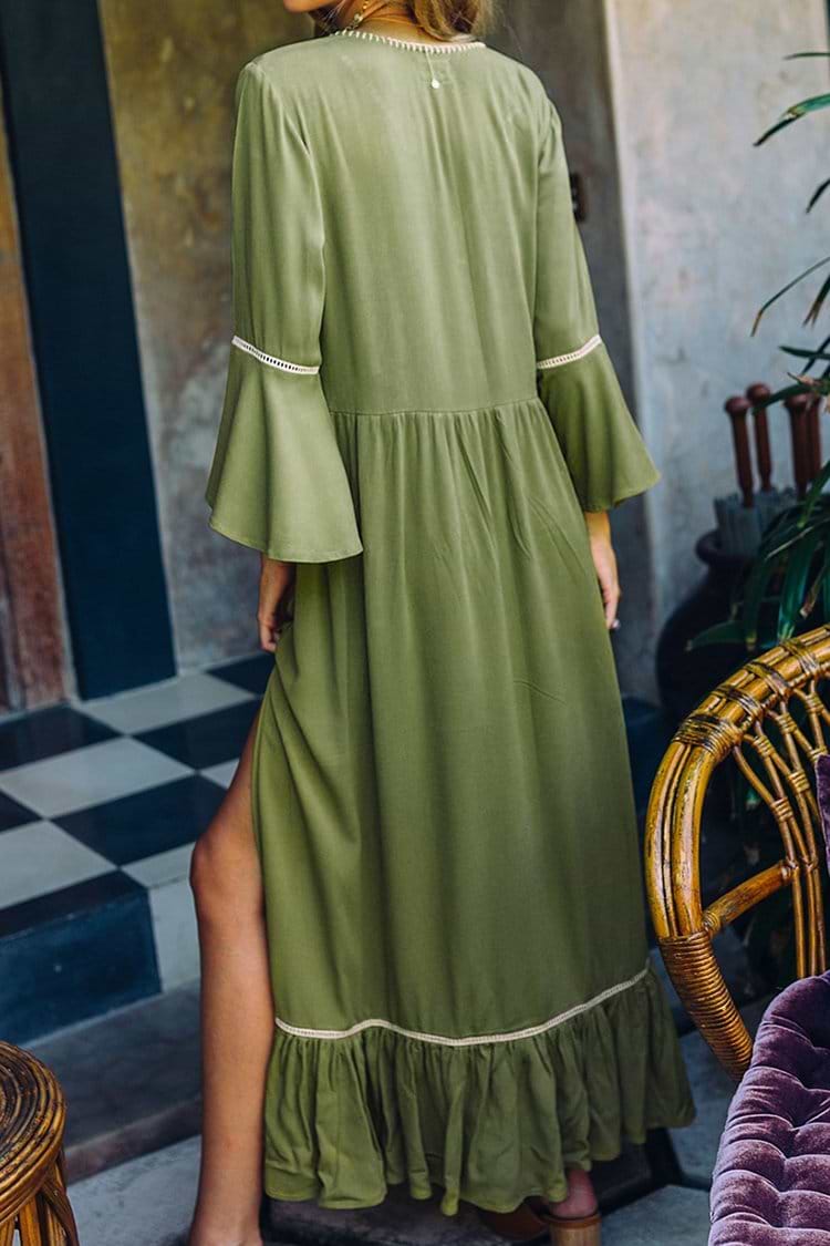 Sage Green Embroidered Midi Dress