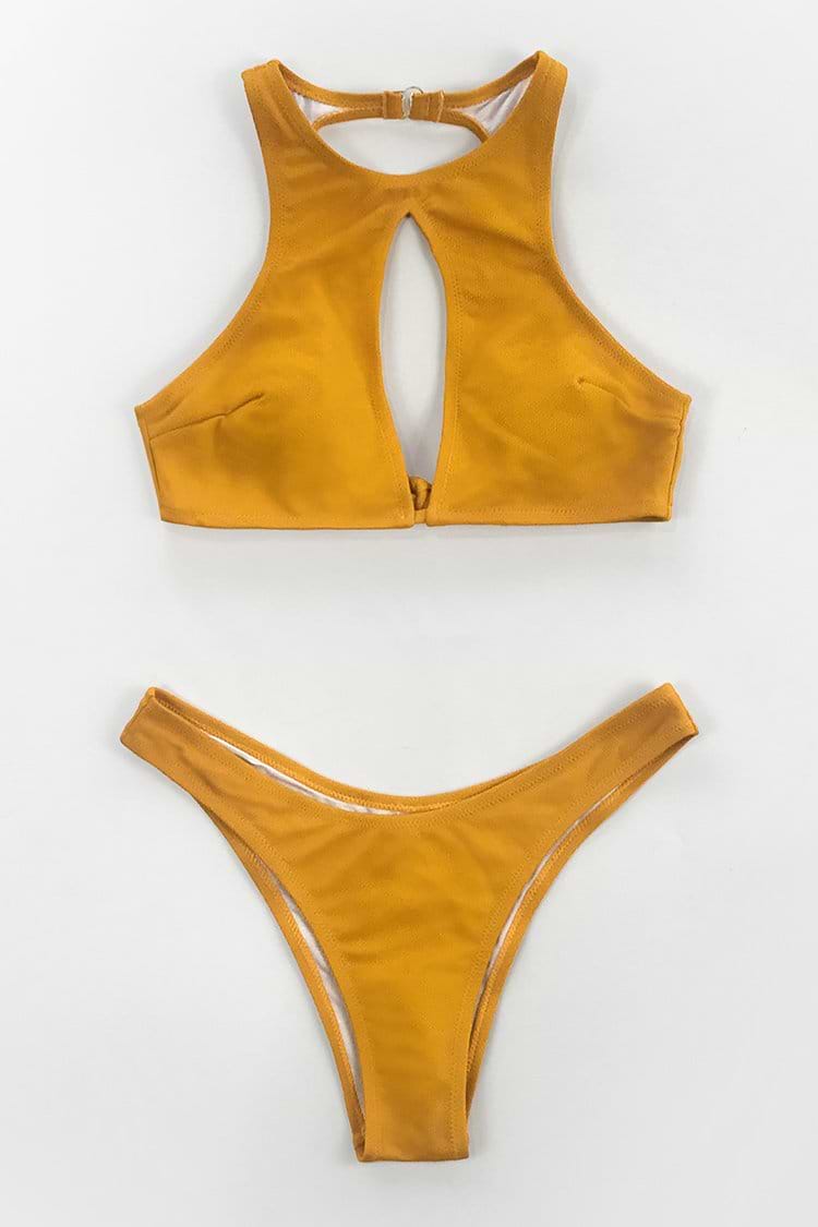 Mustard Yellow Solid Cutout Bikini