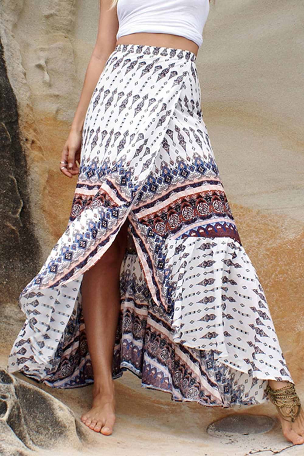 White Printed Ruffled Skirt