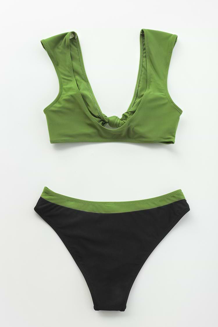 Green Knotted Cap Sleeve Bikini