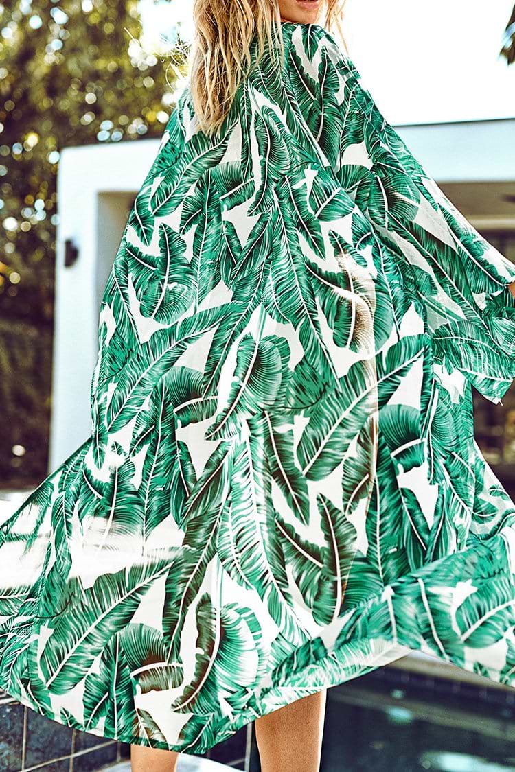 Sheer Leafy Print Cover Up