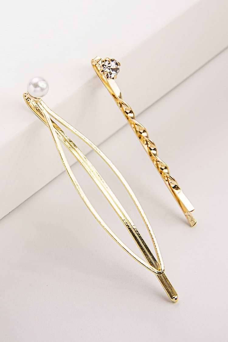 Golden Oval Hair Pin 2pcs