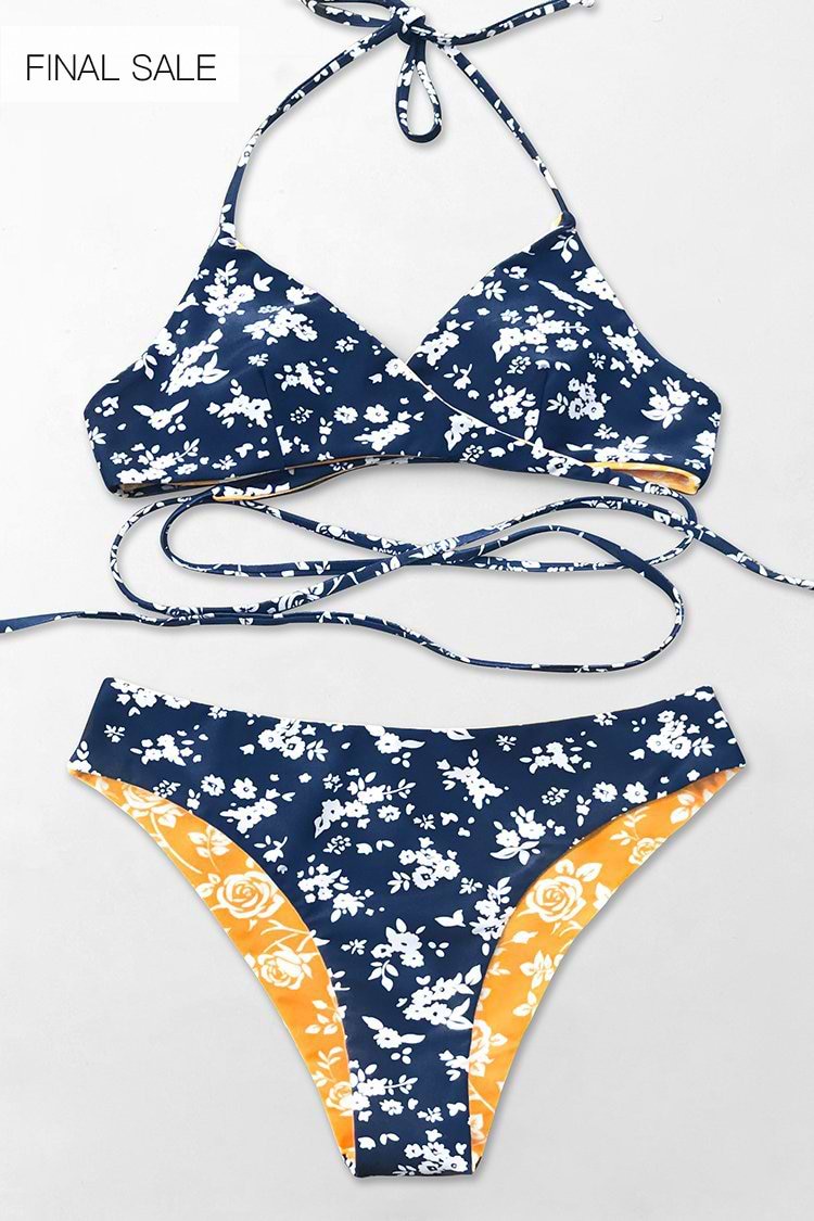 Blue And Yellow Floral Reversible Bikini