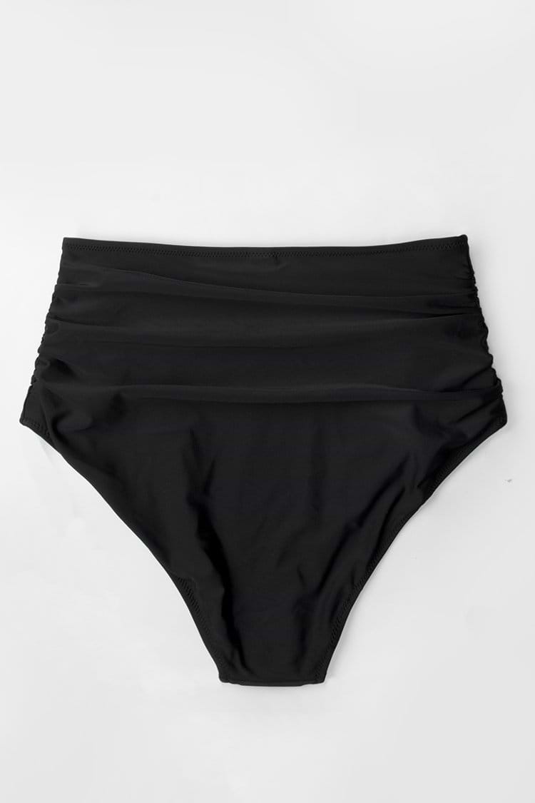 Black Ruched High-waisted Bikini Bottom